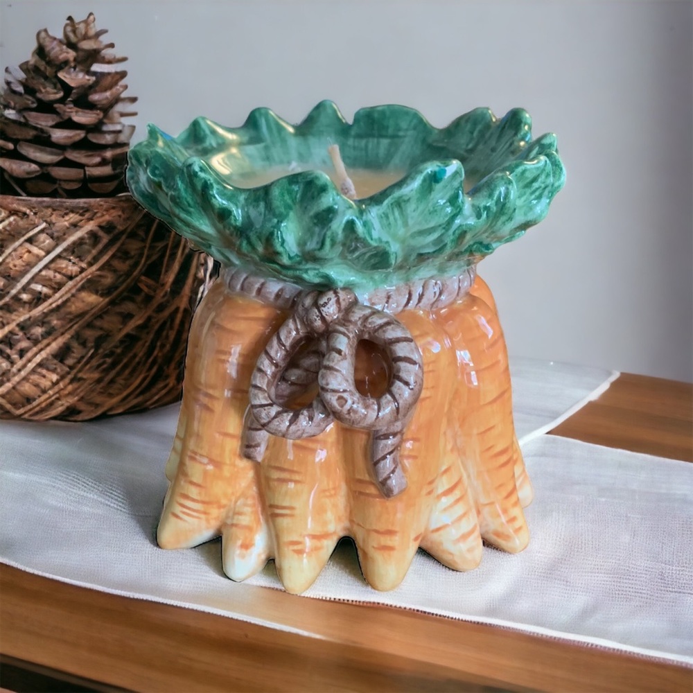 Fitz & Floyd Classics Candle Carrot Vegetable Poured Wax Ceramic 3 1/2 inches